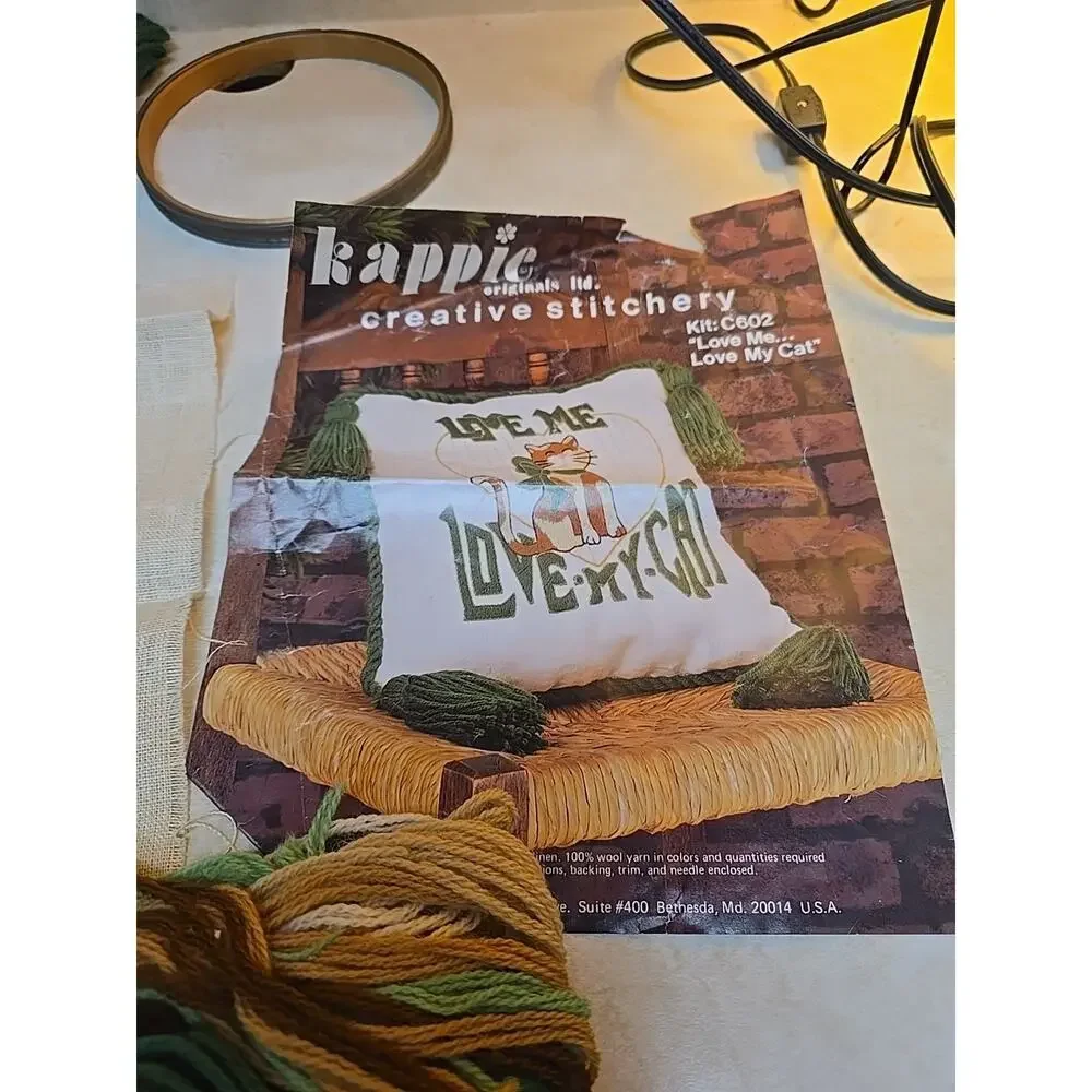 Vtg Kappie Originals Love Me Love My Cat Pillow Embroidery Cross Stitch Kit C602